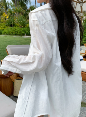 alex stevens白色薄款长袖衬衫衬衣女夏季松弛感宽松外套防晒上衣