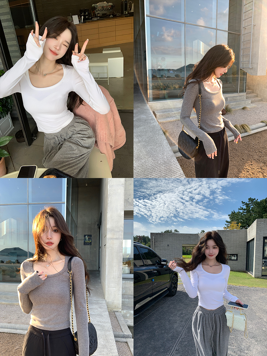 打底神器大U领修身打底衫T恤