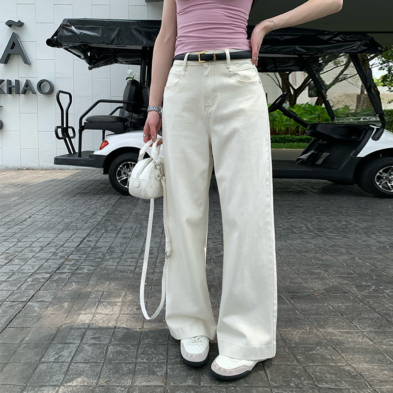 alex stevens白色阔腿牛仔裤女夏季新款流行高腰显瘦直筒裤长裤子