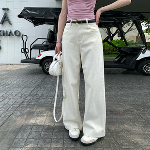 alex stevens白色阔腿牛仔裤女夏季新款流行高腰显瘦直筒裤长裤子