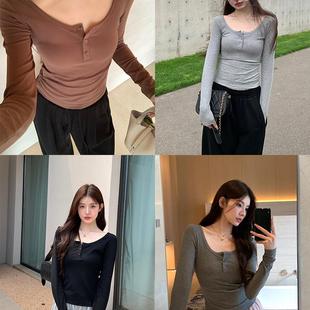 stevens美式 内搭外穿上衣春季 长袖 女弹力灰色修身 外穿 打底衫 alex