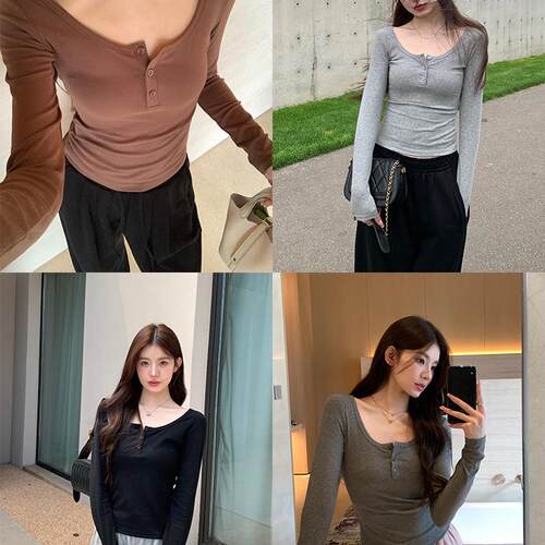 alex stevens美式长袖打底衫女弹力灰色修身内搭外穿上衣春季外穿