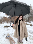 外套女冬季 alex stevens毛茸茸仿皮草羊羔毛短款 加厚宽松毛毛上衣