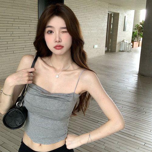 alex stevens 纯欲细吊带背心女夏季新款褶皱设计感短款美背上衣