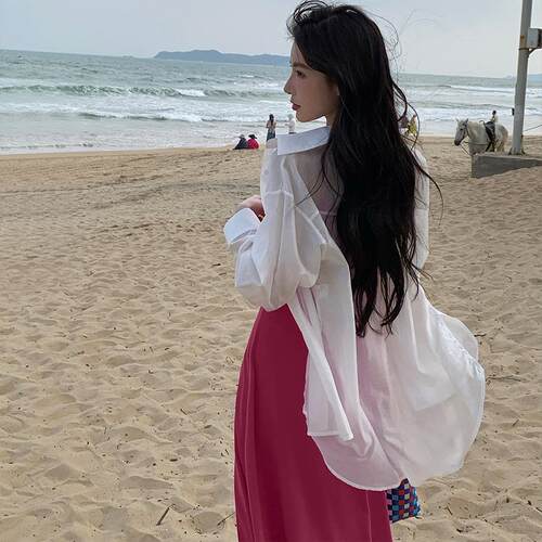 alex stevens白色天丝衬衫外套女春夏季薄款防晒长袖上衣衬衣开衫