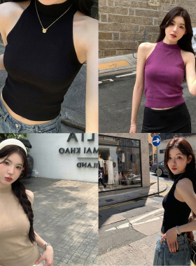 alex sevents挂脖无袖背心女夏季弹力修身显瘦上衣短款外穿吊带