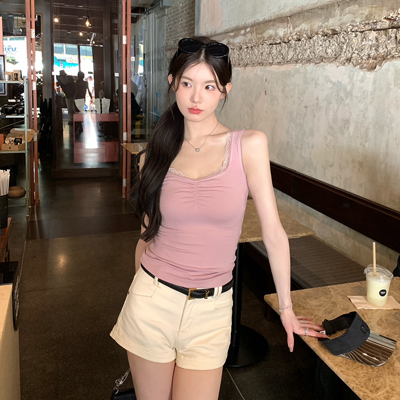 alex stevens 独特蕾丝花边吊带背心女夏季内搭外穿修身短款上衣