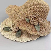 沙滩帽手工编织夏凉帽草帽女遮阳花朵可折叠防紫外线防晒太阳帽