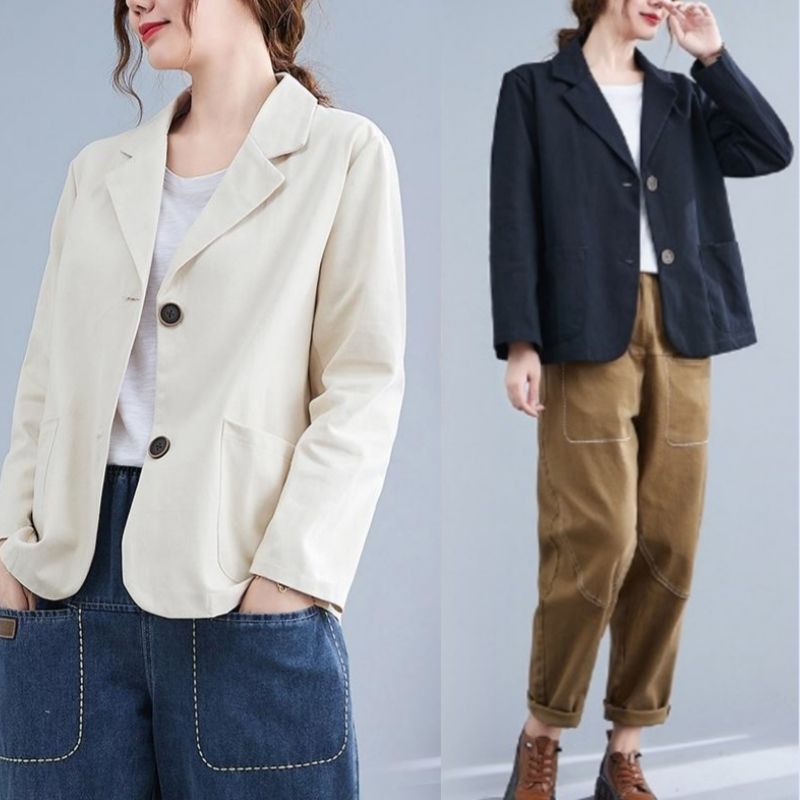 文艺长袖棉麻西装外套
