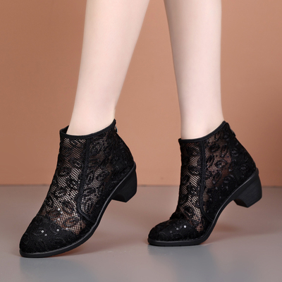 舒适镂空轻便广场舞中跟网靴时尚