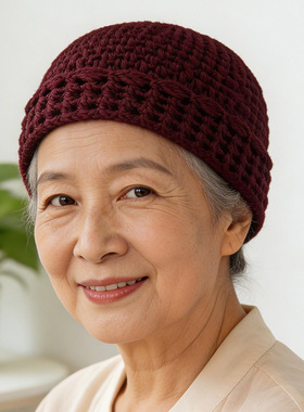 春夏手工镂空薄款保暖针织包头帽
