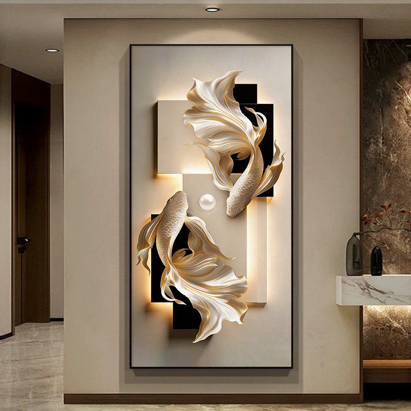 轻奢高级感入户玄关装饰画锦鲤客厅2026新款挂画走廊过道尽头壁画