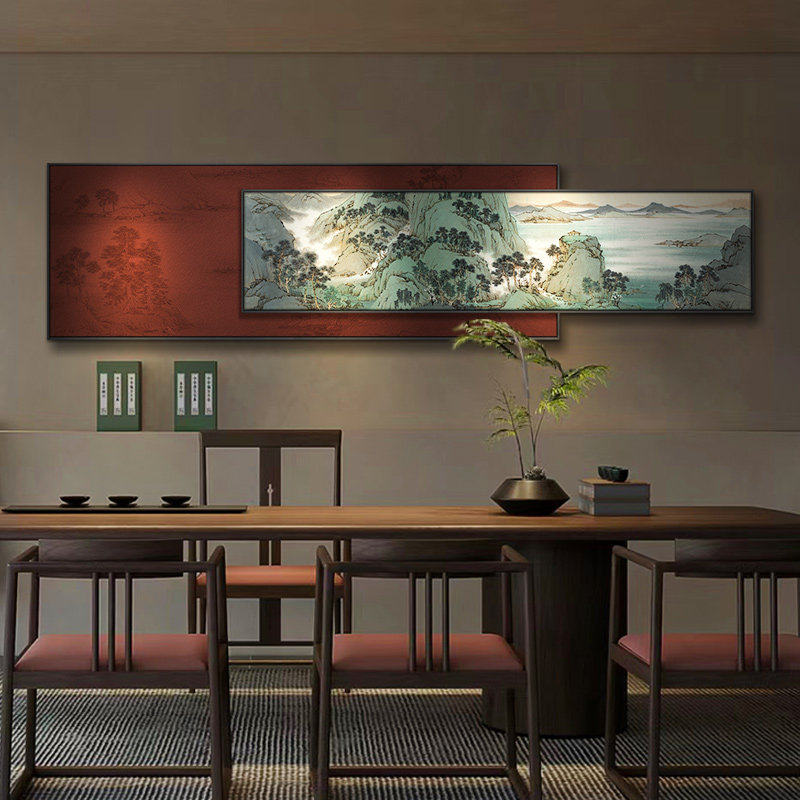 新中式客厅沙发背景墙大气山水装饰画书房茶室红色挂画酒店床头画,家居饰品,国画,淘宝优惠券,粉丝福利购,淘宝优惠卷