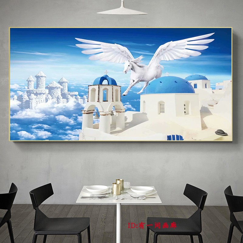 北欧现代客厅墙装饰画晶瓷画爱情海景蓝天白云床头画白马挂画轻奢图片