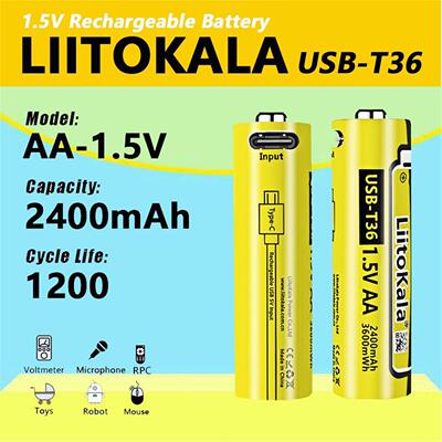 LiitoKala  USB-T36 5号充电电池1.5V3600mwhType-c接口智能锁鼠