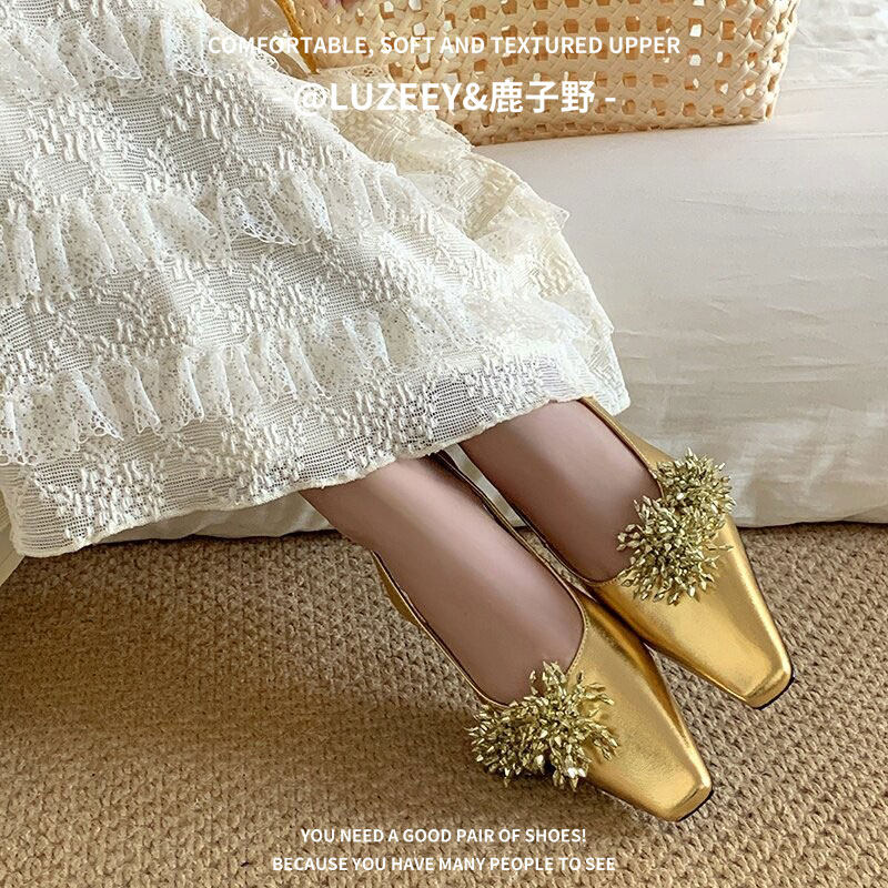 包头鞋气质法式漆皮后空单鞋