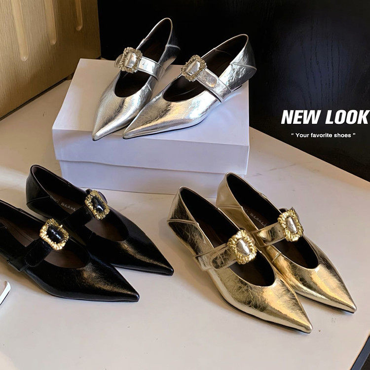 鹿子野法式玛丽珍女鞋2026新款春季黑色气质尖头皮鞋浅口平底单鞋