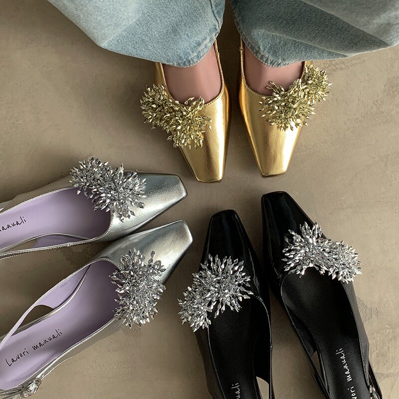 鹿子野高跟凉鞋女外穿夏季尖头细粗跟包头鞋气质法式漆皮后空单鞋