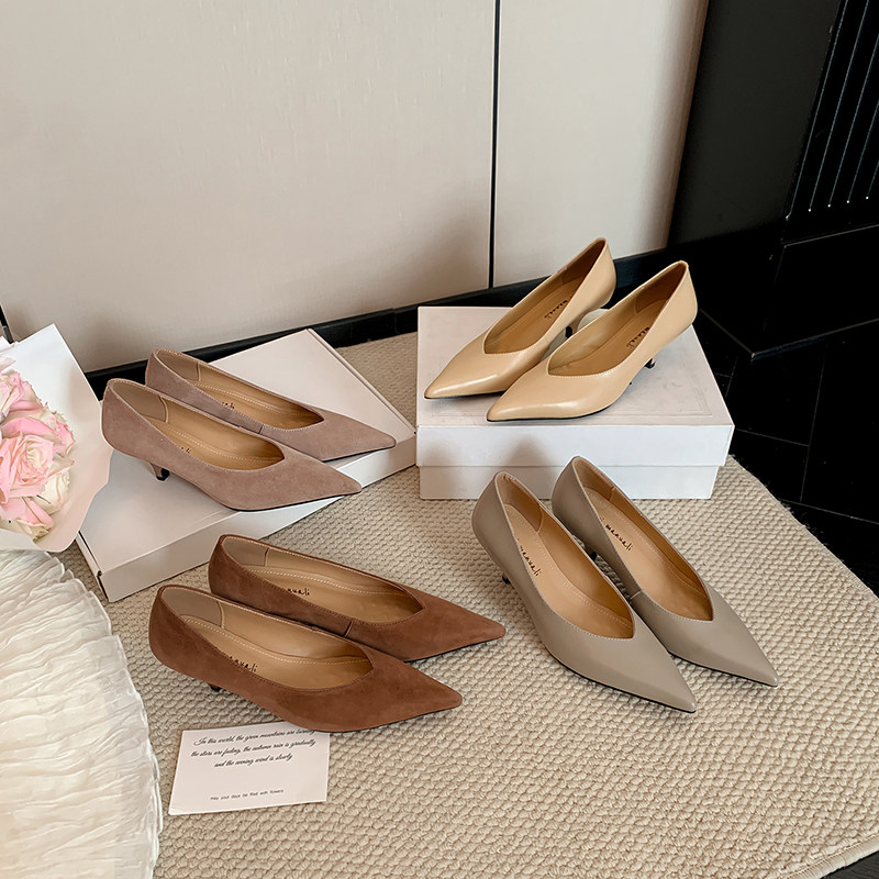 鹿子野法式高跟鞋女鞋裸色2026春新款低跟尖头细跟通勤单鞋不累脚