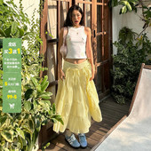 WEEKEEP 奶油芝士 纯欲甜美蝴蝶结多层拼接半身裙休闲百搭长裙