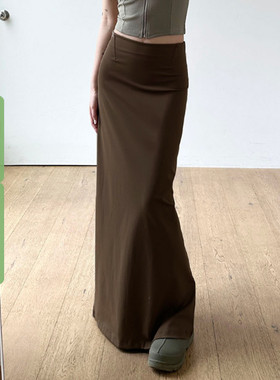 WEEKEEP 纯色百搭简约开叉半身长裙高腰拖地修身包臀显瘦女夏
