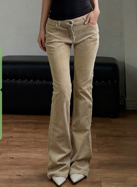 WEEKEEP 美式复古辣妹纯色灯芯绒低腰休闲裤百搭修身微喇显瘦长裤