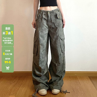 女嘻哈百搭帅气宽松垂感牛仔休闲裤 WEEKEEP 裤 复古迷彩工装 潮 美式