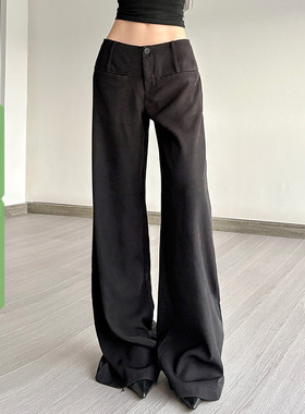WEEKEEP 黑色宽松百搭休闲西装裤女简约风垂感拖地阔腿长裤跳舞潮