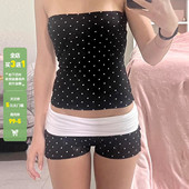 套装 WEEKEEP 欧美风波点印花性感两件套抹胸女辣妹撞色低腰超短裤