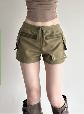 WEEKEEP 街头辣妹复古工装风拉链口袋修身包臀短裤百搭显瘦休闲裤
