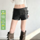 WEEKEEP 潮 包臀短裤 暗黑辣妹纯色鸡眼金属扣低腰皮裤 街头百搭修身
