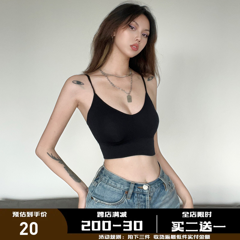 WEEKEEP 基础款百搭背部交叉美背低领性感吊带背心带胸垫纯色内搭