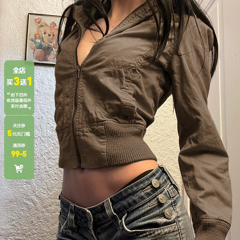 WEEKEEP 废土风立领拉链收腰显瘦工装短外套上衣女街头辣妹休闲秋