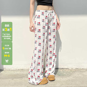 拖地长裤 WEEKEEP 慵懒风垂感显瘦高弹印花休闲百搭宽松运动阔腿裤