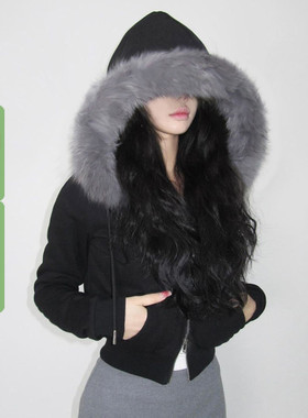 WEEKEEP 毛毛连帽加绒加厚百搭卫衣女秋冬显瘦开衫休闲短外套上衣