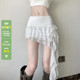 WEEKEEP 纯欲小众设计感荷叶边不规则网纱飘带半身短裙百搭蛋糕裙
