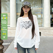 女百搭宽松显瘦长袖 WEEKEEP 街头字母爱心印花微透叠穿罩衫 T恤潮