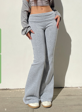 WEEKEEP 欧美辣妹风纯色休闲低腰微喇叭裤基础百搭显瘦设计感长裤