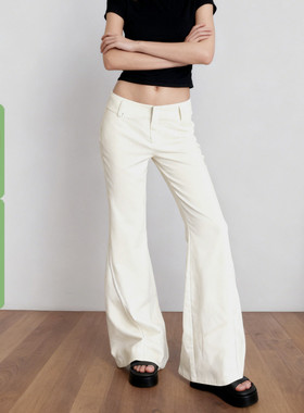 WEEKEEP 极简风白色基础喇叭休闲裤女百搭低腰修身显瘦长裤