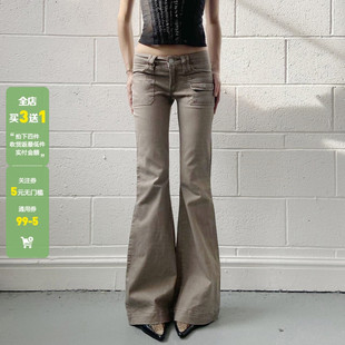 女复古微喇小口袋长裤 WEEKEEP 显瘦牛仔裤 辣妹卡其色高腰修身 美式