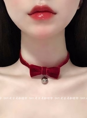 性感丝绒铃铛COS女仆项链颈环日系可爱蝴蝶结复古吊坠网红项圈