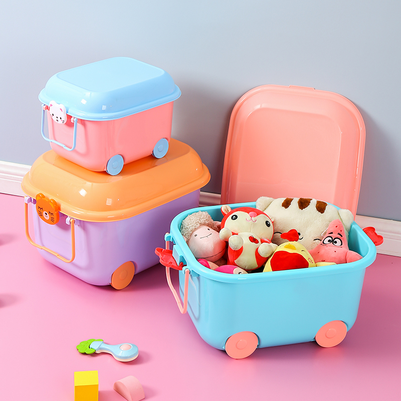 儿童卡通玩具收纳箱家用宝宝积木零食衣服幼儿园储物整理箱筐带盖
