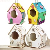 DIY木质白坯拼插鸟屋鸟房材料 饰挂件木屋 儿童创意涂色彩绘鸟窝装
