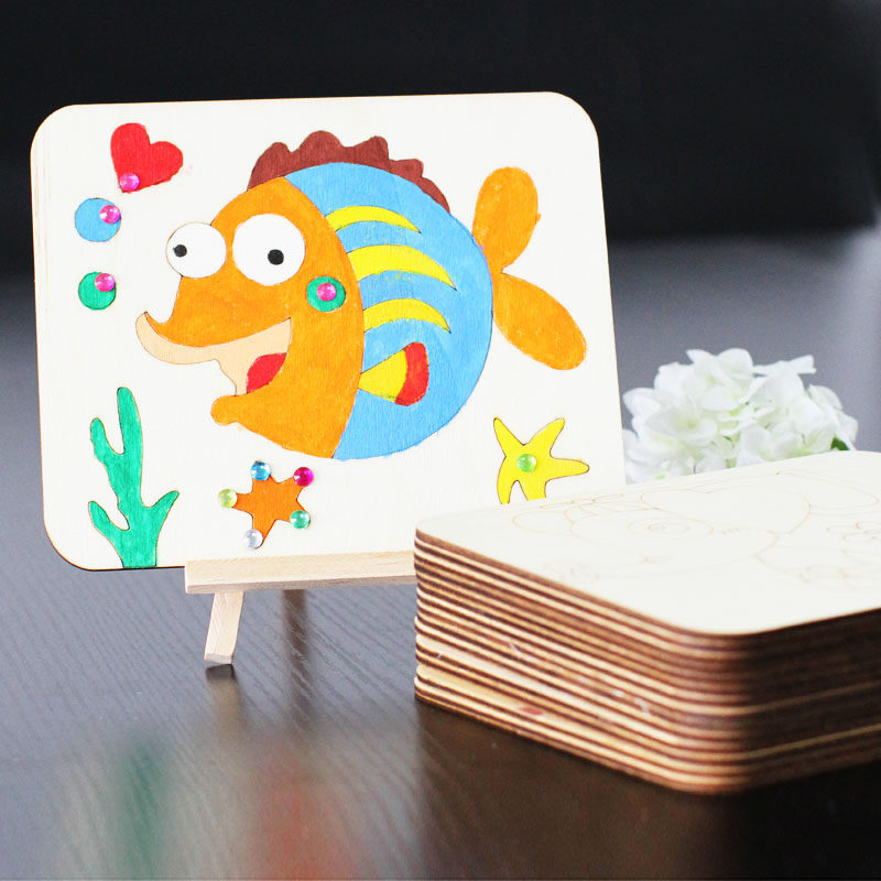 儿童绘画立体木板画diy涂鸦材料展示画 幼儿园创意美术手工制作