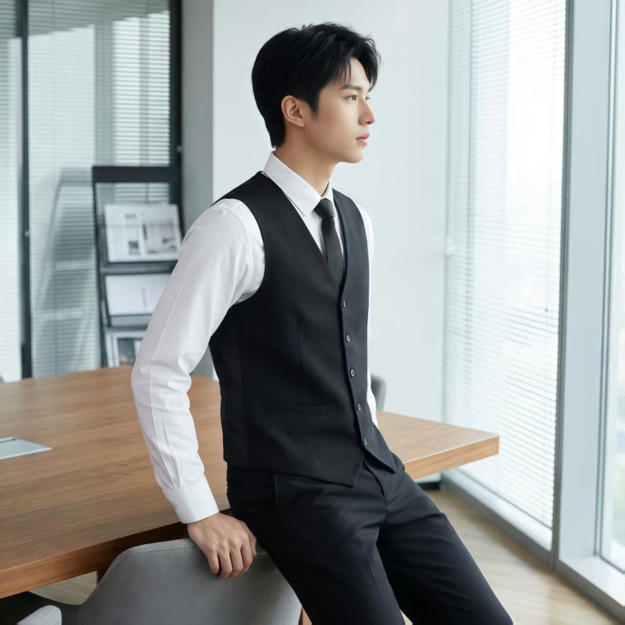 男士西装马甲商务正装修身职业装伴郎服新郎结婚黑色马夹