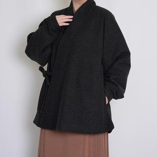 有口袋日常冬装 毛呢对穿交明制上袄弓袋袖 汉服男女 绵绵 漫春雪