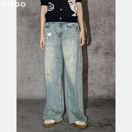 Siego西蔻手工喷绘废土风牛仔阔腿裤64521201