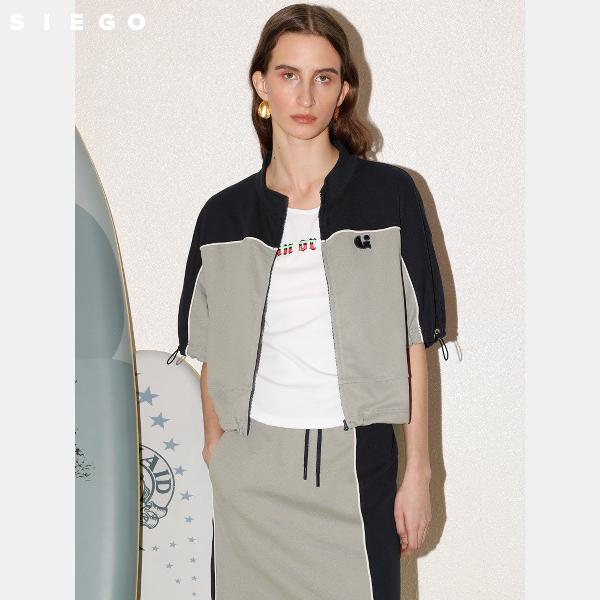 Siego西蔻休闲宽松撞色运动学院风短袖外套64538201