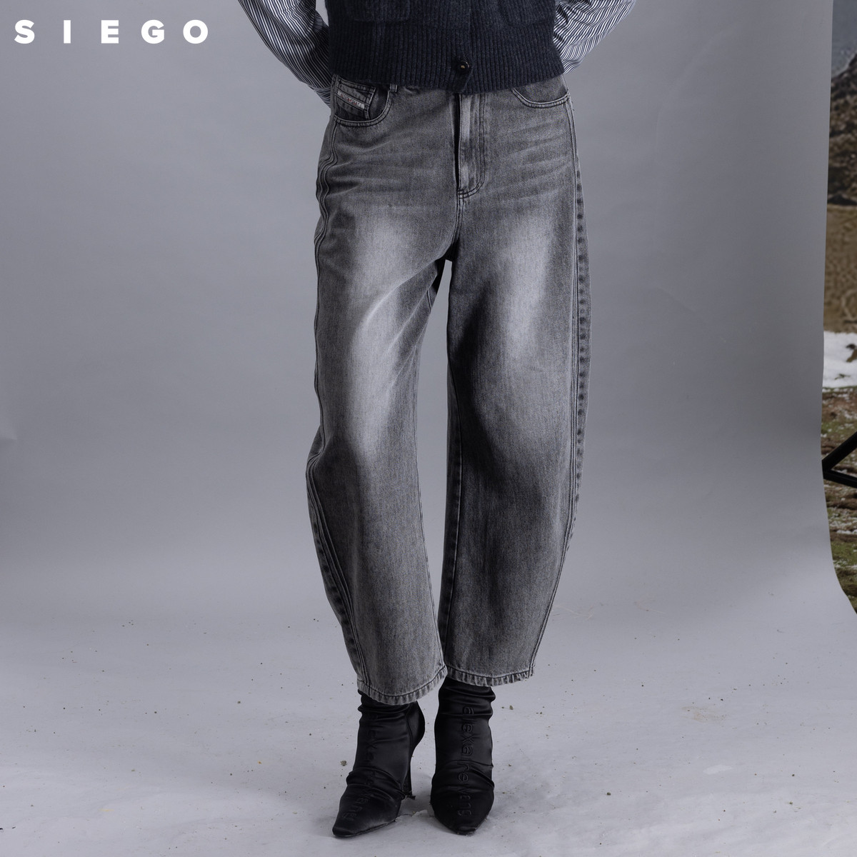 Siego西蔻都市学院风莱赛尔混纺抓绒牛仔弯刀裤64441206