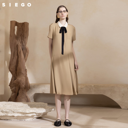 Siego西蔻宽松H版型学院风撞色POLO领短袖连衣裙64433641